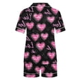thumbnail image 4 of Women's Valentine's Pajamas Heart Printed Stand Up Collar Pocket Short Sleeved Top+Shorts Home Wear Pajama Sets,Valentine's Day Gift for Her, 4 of 5