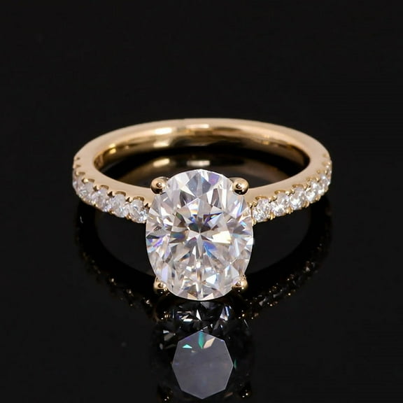 solitaire jewels 1.75CT Oval Moissanite Hidden Halo Engagement Ring For Women, 14K Yellow Gold