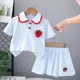 thumbnail image 1 of Conjunto coreano de manga corta de fresa para niña, Polo, pantalones cortos, traje de 2 uds., camisetas bonitas para niño, verano 2025, 2025, 1 of 6