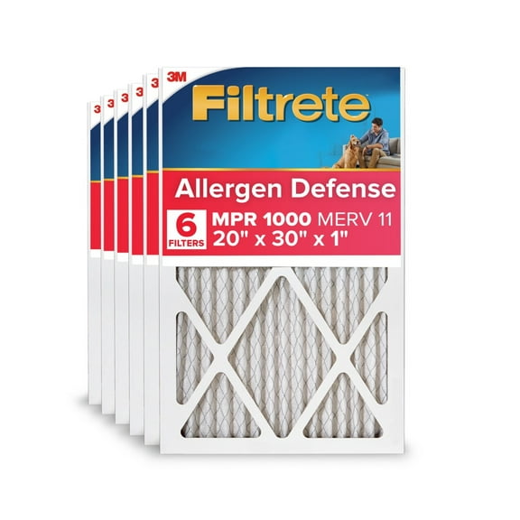 Filtrete 20x30x1 HVAC Furnace Air Filter, MPR 1000 MERV 11, Allergen Defense, 6 Pack