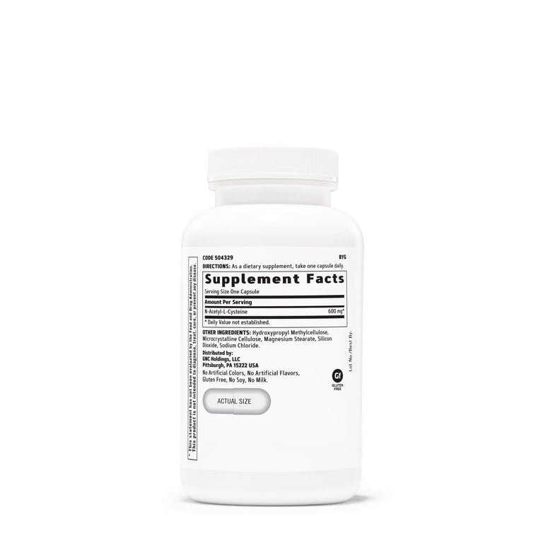 GNC N-Acetyl-L-Cysteine NAC 600mg, Boosts Levels of Glutathione, 120  Capsules - Walmart.com