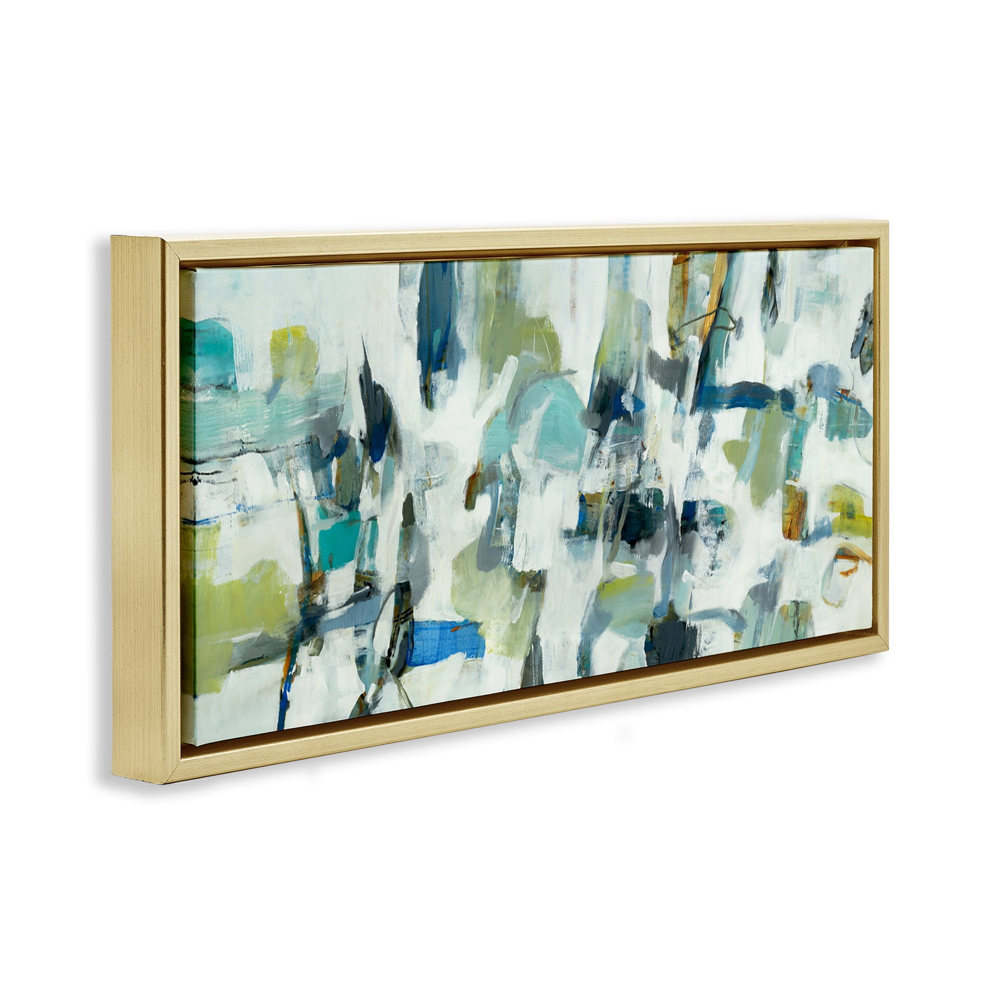 Stupell Industries Chaotic Brush Strokes Layered Abstract Painting Gold Floater Framed Canvas Art Print Wall Art, 31 x 14