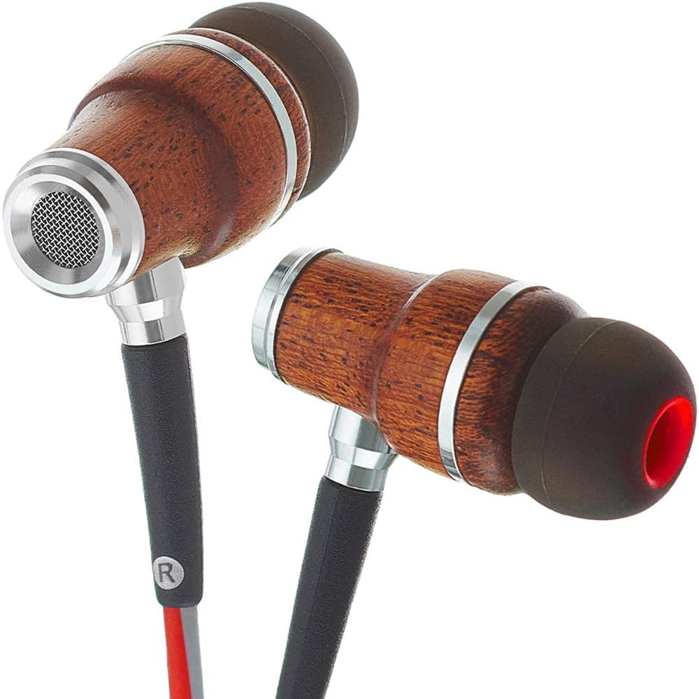 Symphonized NRG 3.0 Earbuds in-Ear Headphones, Wood Noise-isolating Earphones with Microphone & Volume Control (Crimson Red & Hazy Gray)