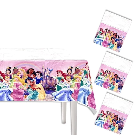3-pack cartoon/anime tablecloths,Rainbow Princesses disposable tablecloths for birthday parties, suitable for baby-themed parties with rectangular tables, 70 inches x 42 inches.