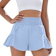 thumbnail image 2 of Women's High Waist Athletic Shorts Ruffle Running Shorts Summer Wide Leg Sport Shorts with Pockets Sky Blue L, 2 of 7