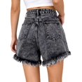 thumbnail image 5 of Women's High Waisted Denim Shorts, Acid Wash Wide Leg Cutoff Shorts with Frayed Hem, 5 of 6