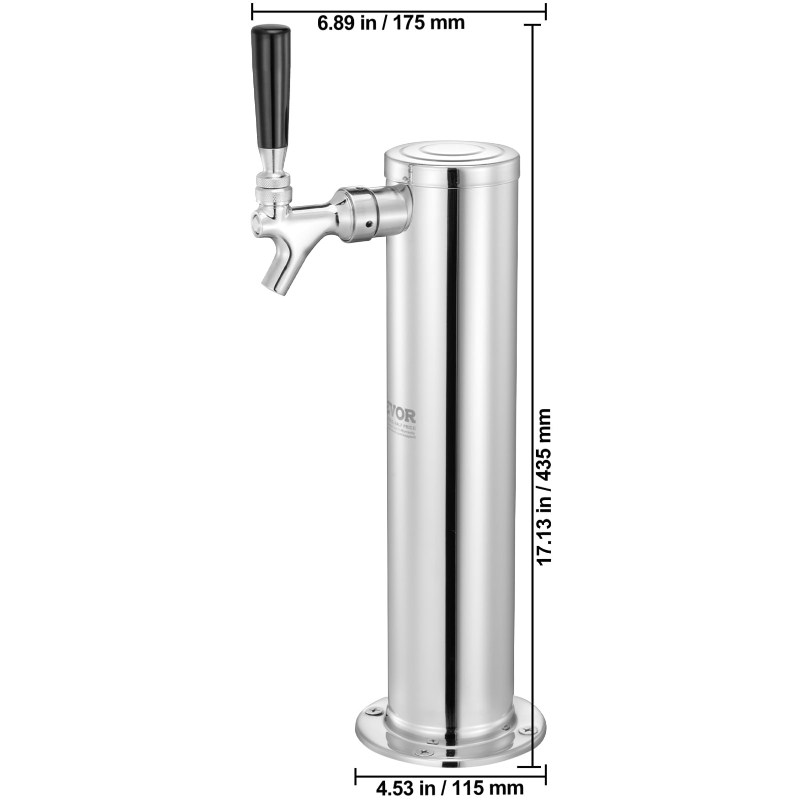 VEVOR Kegerator Tower Kit, Single Tap Beer Conversion Kit, Stainless Steel Keg Beer Tower Dispenser with Dual Gauge CGA320 Regulator & D-System Keg Coupler, Self-Closing Spring for Party Bar Home