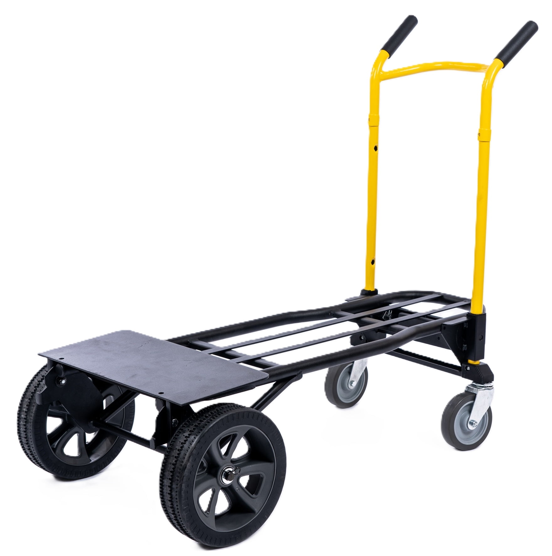 Harper Trucks JDCSC0335PC 1000 lb. Capacity 5-in-1 Kwik Shift Convertible&nbsp;Hand Truck with 10" Flat Free DuroTread Pro Wheels, Yellow&nbsp;Handle/Black Frame