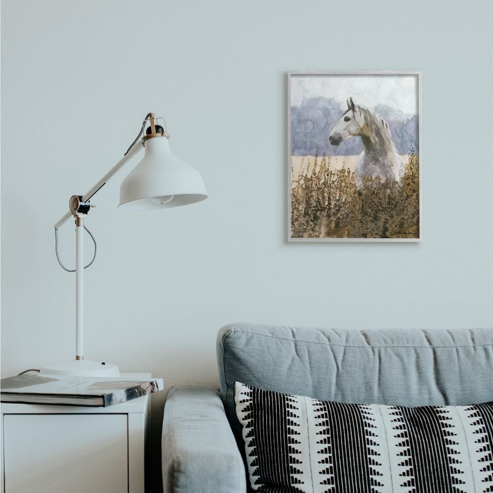 Stupell Industries Wild Horse in Tall Grass Side Portrait Watercolor Framed Wall Art Design by Stellar Design Studio, 16" x 20", Gray Framed