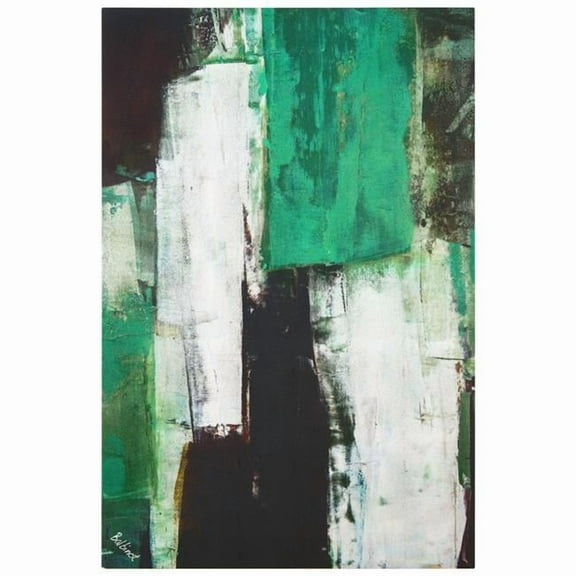 "Emerald Abstraction", Green Abstract Rendered on Silver Shagreen Wrapped Canvas Wall Art, sized 60"x40"