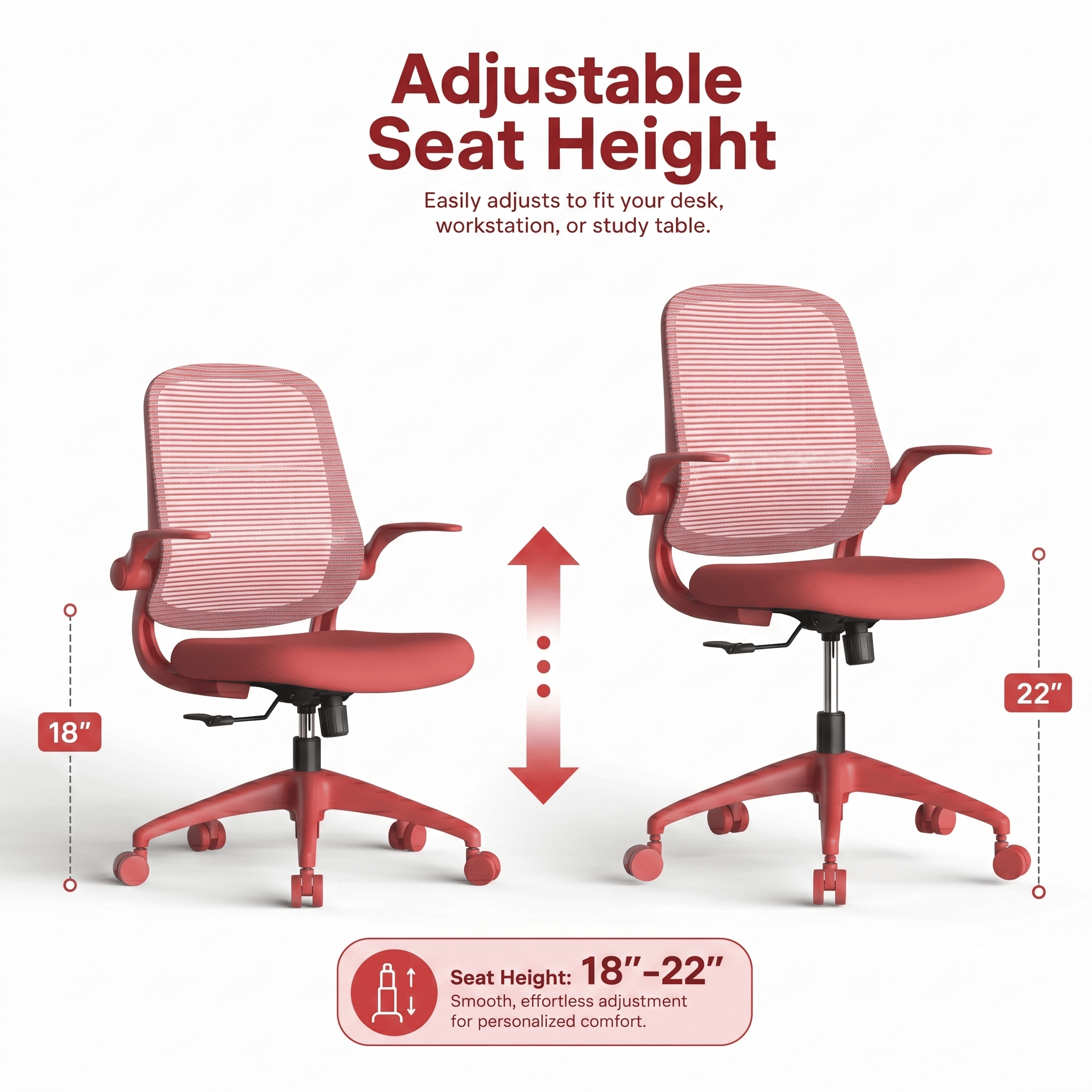 Homy Casa Red Mesh Office Chair with Flip-Up Arms, Ergonomic Swivel Desk Chair for Home Office