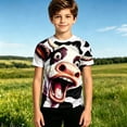 thumbnail image 2 of Big Boys Football T-Shirt Cow Print Funny Animal Graphic Short Sleeve Game Day Summer Tee Tops Size 11-12T, 2 of 6