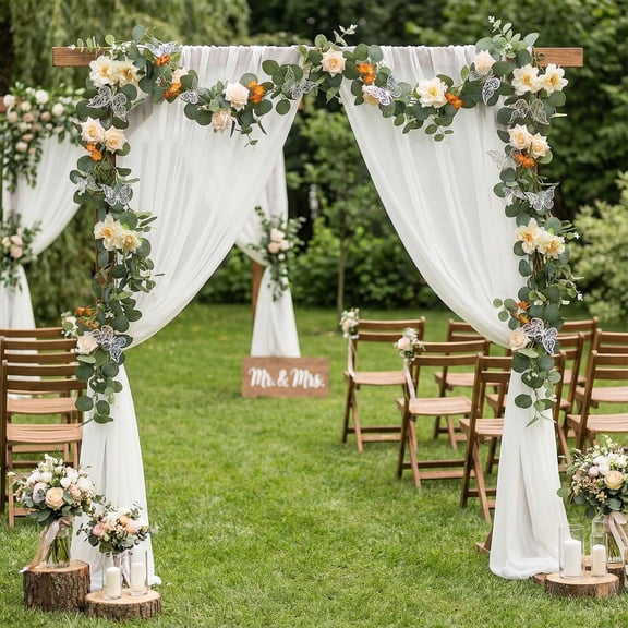 Todaioua Artificial Eucalyptus Garland with Flowers - Fake Rose Flower Vine Floral Greenery Garlands with 3D Butterfly for Wedding Party Table Centerpiece Backdrop Home Decor