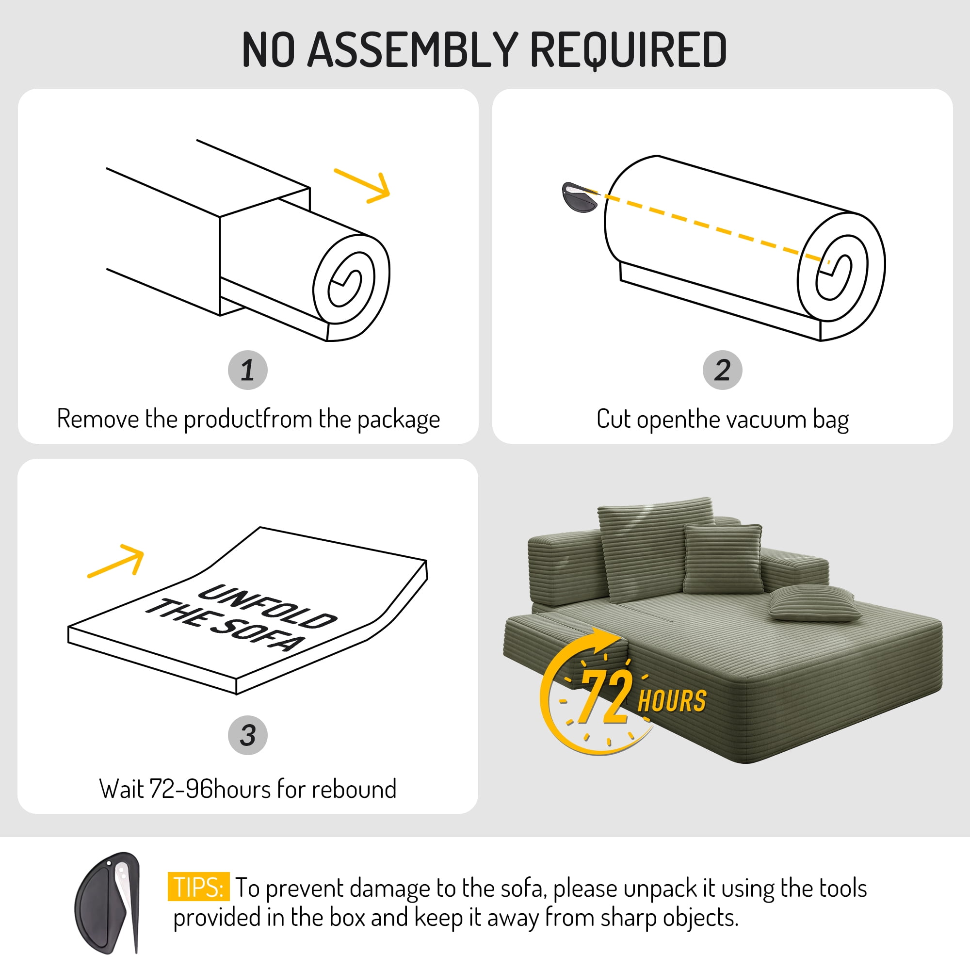 MOONMISS Chaise Lounge Chair Indoor, Corduroy Boneless Sofa Bed, Deep Seat Sleeper Couch Reading Chairs, Cloud Sofas Couches for Living Room, No Assembly Required,Green