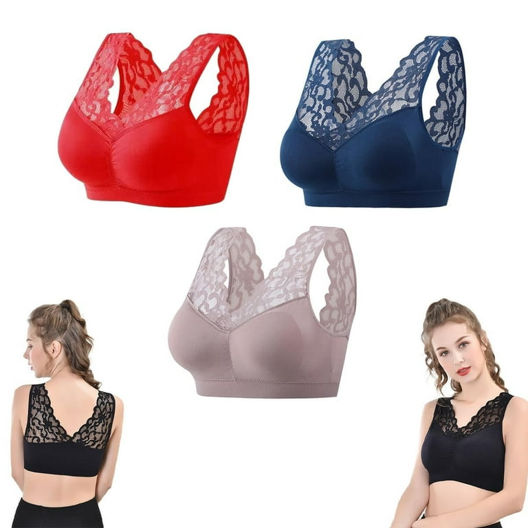 PMUYBHF Female Women Bras with Wire 3Pc Women's Comfortable Large Size  Underwear for the Middle and Elderly Thin Back Bra Gathered Without Steel  Rings