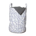 thumbnail image 1 of Cartoon Laundry Bag, Monochrome Pattern with Uppercase Alphabet Graphic Hand Drawn Letters, Basket with Handles Drawstring Closure for Laundromats, 13" x 19", Blue Violet and White, by Ambesonne, 1 of 4