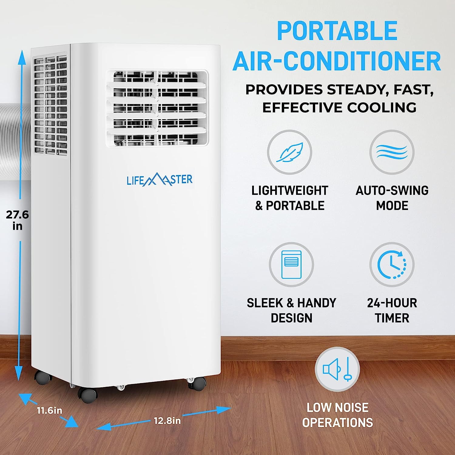 LifeMaster 8,000 BTU Portable Air Conditioners, Room Air Conditioner with Digital Remote for Room up to 350 Sq.Ft, 3-in-1 Portable AC Unit with with Installation Kit for Home/Office/Dorms