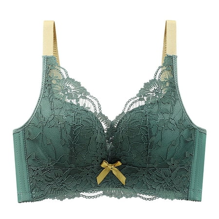 REORIAFEE Bralette for Women Gathered Together No Wire Bras Lace Adjustable Straps Brassiere Breathable Spaghetti Straps Comfy Corset Underwear Classic Comfortable Support Lingerie Green L