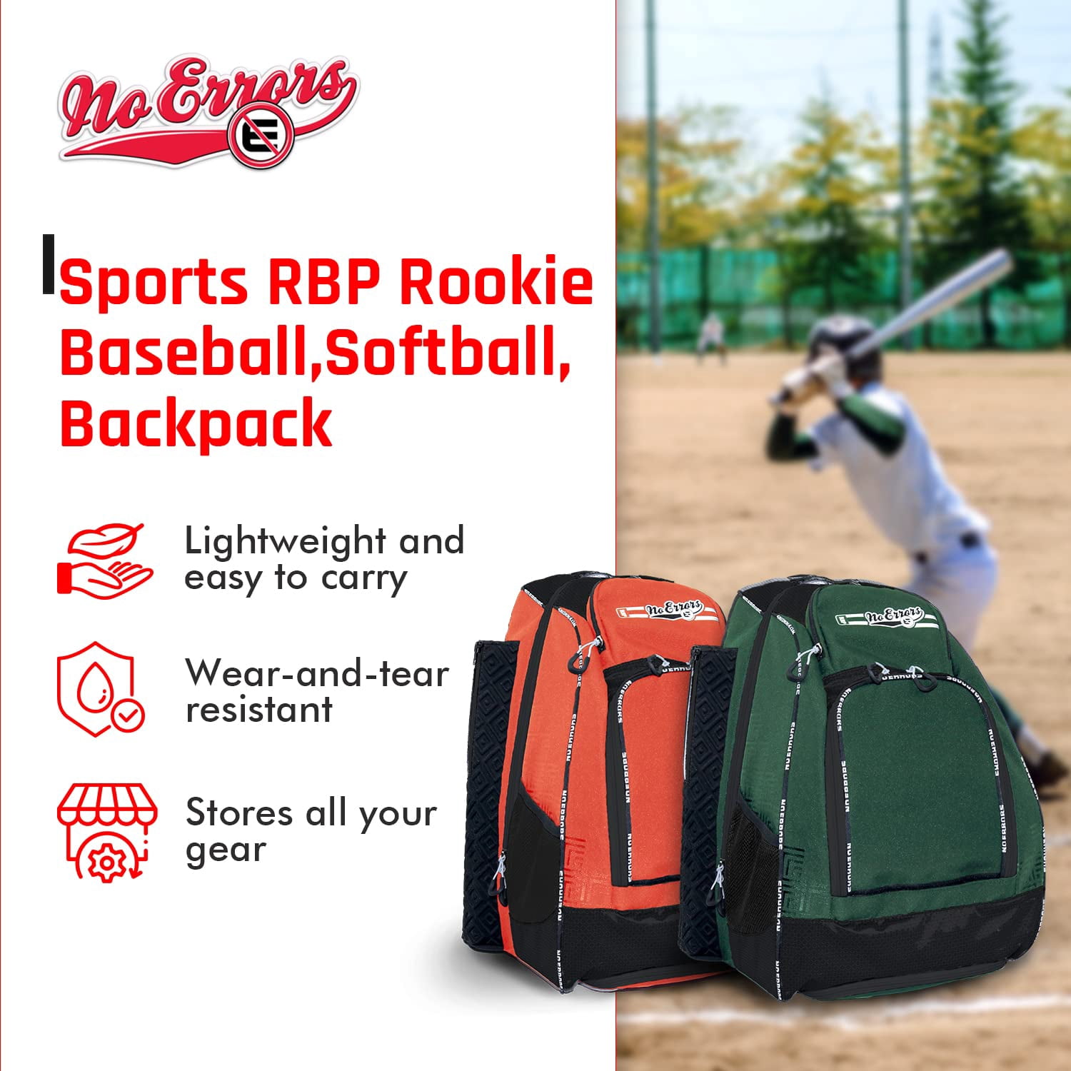 Sports RBP Rookie Baseball and Softball Backpack - Youth Baseball and Softball Bat Bag with Fence Hooks - Baseball and Softball Equipment Bag for Kids