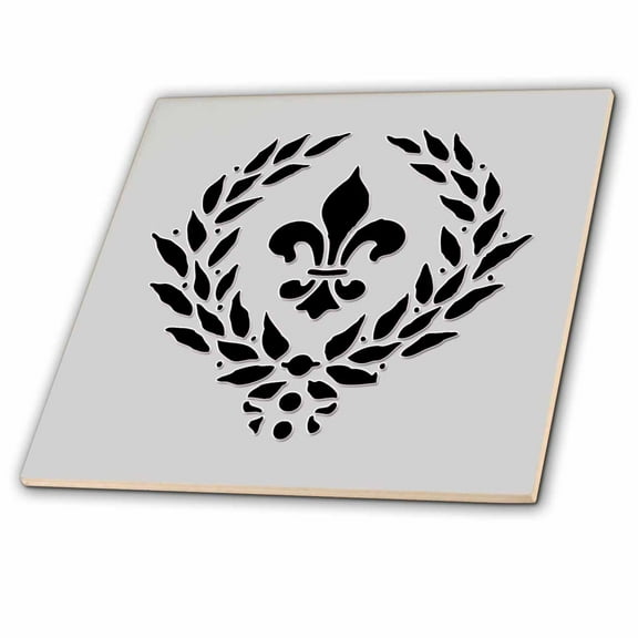 3dRose, Fleur De Lis. French décor. Grey and black., 4 Inch Ceramic Tile