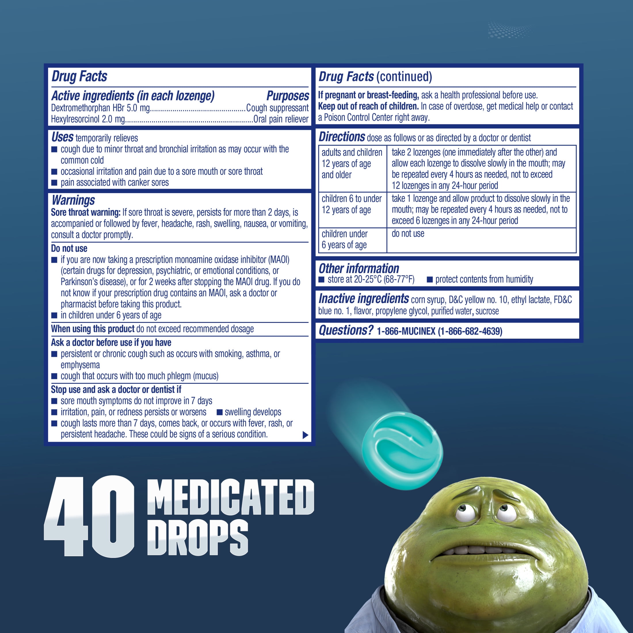 Mucinex Instasoothe Sore Throat + Cough Drops, Alpine Herbs & Fresh Mint Flavor, 40 Medicated Throat Drops