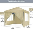 thumbnail image 3 of HOTEEL 10x10ft Popup Canopy Waterproof Canopy with 4 Sidewalls Outdoor Commercial Instant Shelter Beach Camping Canopy Tent for Party, Khaki, 3 of 9