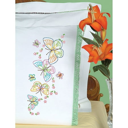 Jack Dempsey Stamped Pillowcases With Hemstitched Edge, 2pk