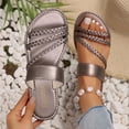 thumbnail image 6 of Summer Sandals for Women Footbed Solid Color Open Toe Slip-On Comfortable Elastic Strap Flat Slippers Sandals for Women Beach Vacation Holiday Vintage Fashion, 6 of 10