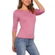 thumbnail image 4 of Camisetas casuales de ajuste slim para mujeres Inspire Chic con mangas de codo y cuello barco en color rosa oscuro XL, 4 of 6