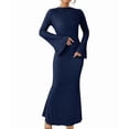 thumbnail image 3 of Women'S Long Sleeve Maxi Dress Ribbed Knit Boat Neck Bodycon Casual Dresses Going Out Outfits Royal Blue S, 3 of 9