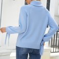 thumbnail image 4 of Suéter de cuello alto de punto para mujer, jersey informal holgado con cordones de manga larga y farol a la moda para otoño e invierno, azul S, 4 of 6