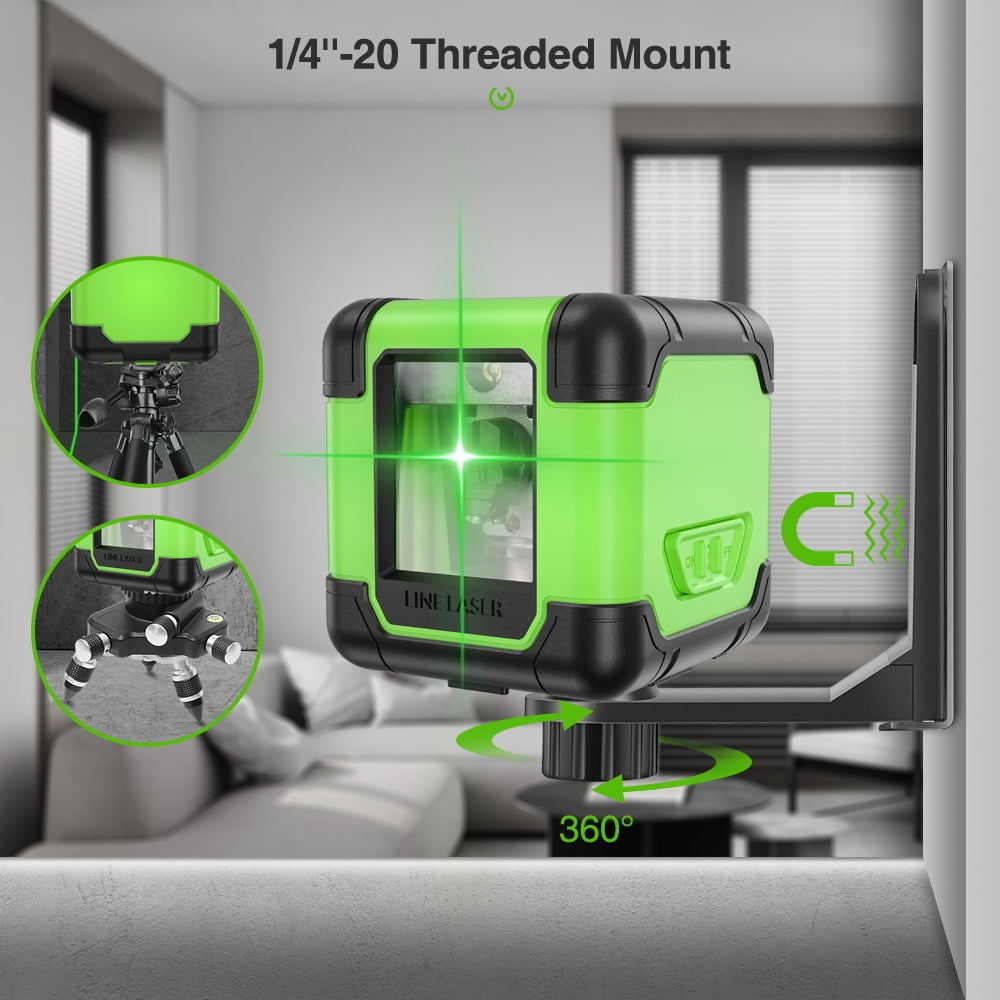 Self-Leveling Laser Level, 98Ft Green Beam Cross Line Laser Level Tools for Picture Hanging and DIY Application with AA Battery