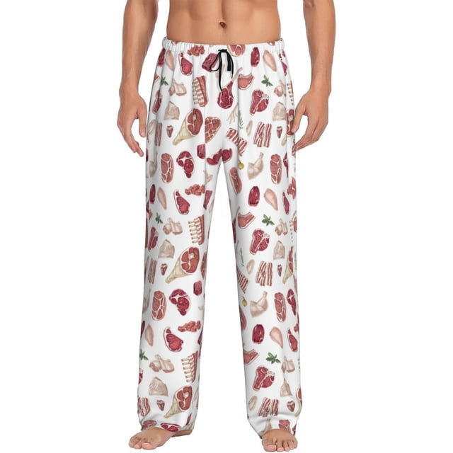 Fotbe Different Meat Pantalones de Pijama para Hombre, Pantalones de Dormir, Pantalones de Casa con Cintura Ajustable y Bolsillos-3X-Large