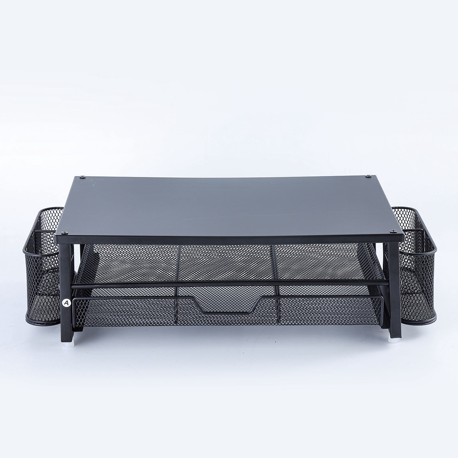 Metal Screen Stand with Ventilation Drawer and Side Storage Computer Monitor Stand Laptop Stand Desk Organiser Shelf