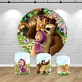 thumbnail image 2 of Fondo de Masha y el oso, cubiertas redondas, decoración para niña, primer fondo de fiesta de cumpleaños en el bosque, pancarta elástica cilíndrica para estudio fotográfico, 2 of 4