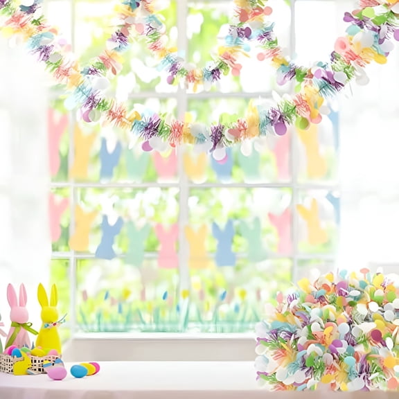 BESTSKY 4 Pieces Easter Tinsel Garlands Colorful Easter Eggs Bunny Garland Spring Garland,Twist Metallic Festooning for Easter Party Tree Hanging Decoration,6.56 ft in Length Per Piece