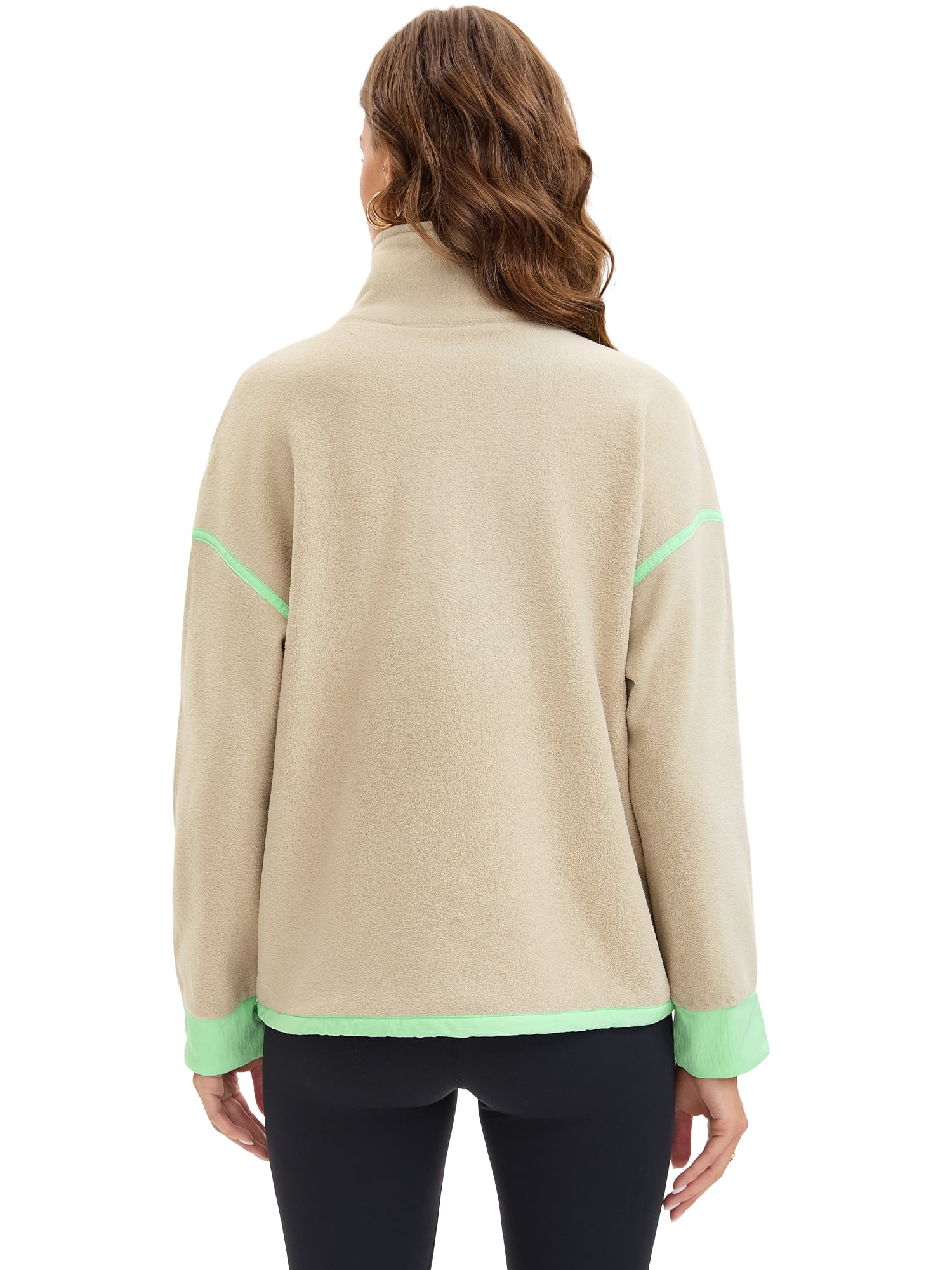DARING DIVA Women's Half Zip Fleece Pullover Jacket with Pockets L Apricot