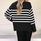 thumbnail image 4 of Suéteres de Punto A Rayas de Gran Tamaño para Mujer, Ropa de Otoño 2025, Suéter de Cuello Redondo de Invierno con Abertura Lateral Negro L, 4 of 6