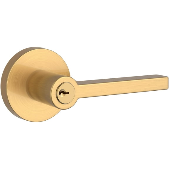 Baldwin En.Squ.Crr Square Single Cylinder Keyed Entry Door Lever Set - Brass