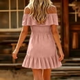 thumbnail image 5 of Smsaxvxz Women's Summer Dresses Fashion Solid Off The Shoulder Ruffle Casual Loose Mini Dress Pink 2XL, 5 of 6