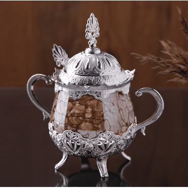 Brown Porcelain Round Sugar Bowl Silver