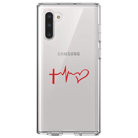 DistinctInk Clear Shockproof Hybrid Case for Samsung Galaxy Note 10 (6.3" Screen) - TPU Bumper Acrylic Back Tempered Glass Screen Protector - Cross Heart - Faith Hope Love