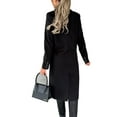 thumbnail image 3 of Avamo Ladies V Neck Solid Color Jacket Woolen Plain Overcoats Women Lapel Collar Winter Warm Coat Black 2XL, 3 of 3