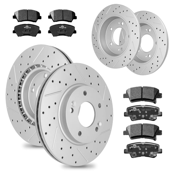 Front & Rear Disc Drilled Rotors and Ceramic Brake Pads For 2013 2014 2015 2016 Hyundai Elantra (Gt) 2013-2014 Elantra Coupe 2012 Veloster 2014-2016 Kia Forte Koup