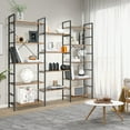 thumbnail image 3 of Gymax Triple Wide 5 Tiers Bookshelf Open Display Shelves w/ Metal Frame Rustic Brown, 3 of 10