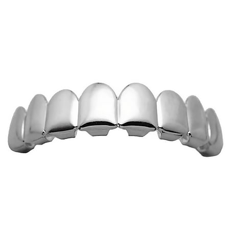 Grillz Eight Tooth Silver Tone Upper Top 8 Bling Teeth Hip Hop Mens