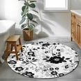 thumbnail image 5 of Vintage Flowers Round Rug 3ft Washable Circle Entryway Rugs Non Slip Black White Farmhouse Floral Plants Area Rug Indoor Floor Carpet for Bedroom Kitchen Living Room Home Office Dining Room Nursery, 5 of 8
