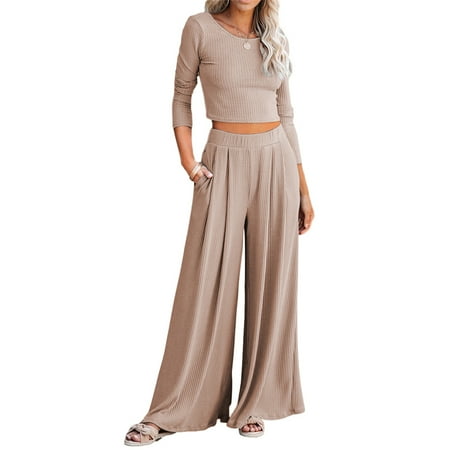 

Casual Style Women 2 Piece Pajamas Crop Top&Loose Pants Sweatsuit