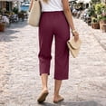 thumbnail image 5 of Petite Capris Pants for Women Summer Casual Loose Pull on Drawstring Elastic High Waist Straight 2026 Lounge Beach Cropped Trousers Wine L, 5 of 6