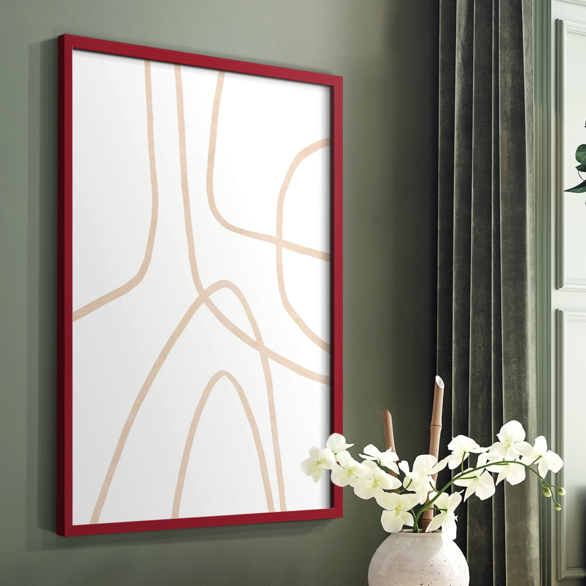 Clean Contour II Framed Print in Red Solid Wood Framed Print No Nail Hanging